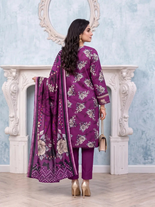 3-Piece Digital Printed Winter Linen Suit — Azure Breeze
