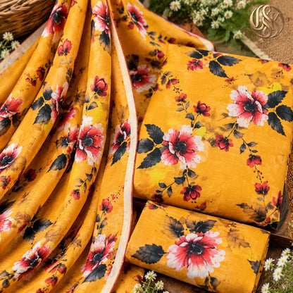 3-Piece Artisanal Digital Print Winter Khaddar Suit — OSK-08 (Burnished Rust)