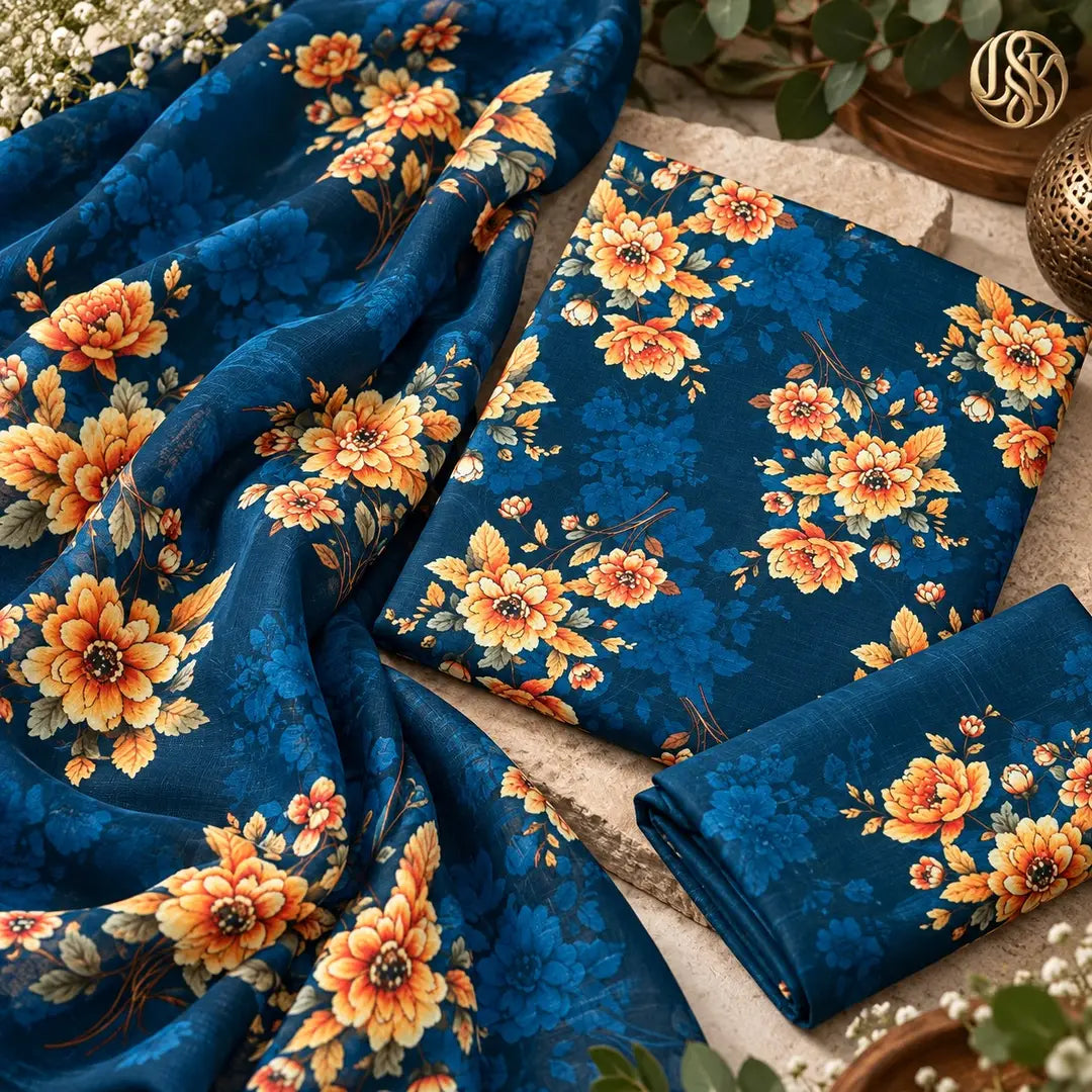 3-Piece Artisanal Digital Print Winter Khaddar Suit — OSK-04 (Imperial Plum)