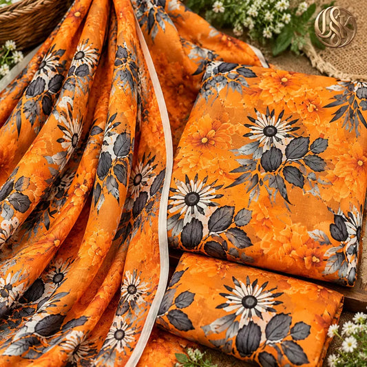 3-Piece Artisanal Digital Print Winter Khaddar Suit — OSK-02 (Rust Terracotta)