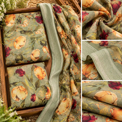 3-Piece Artisanal Digital Print Winter Khaddar Suit — OSK-05 (Sapphire Azure)