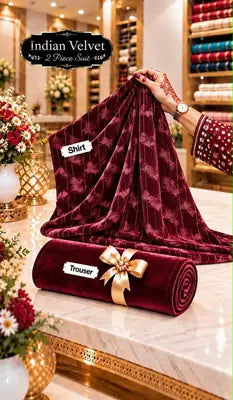 2-Piece Royal Indian Micro Velvet Suit — Deep Wine