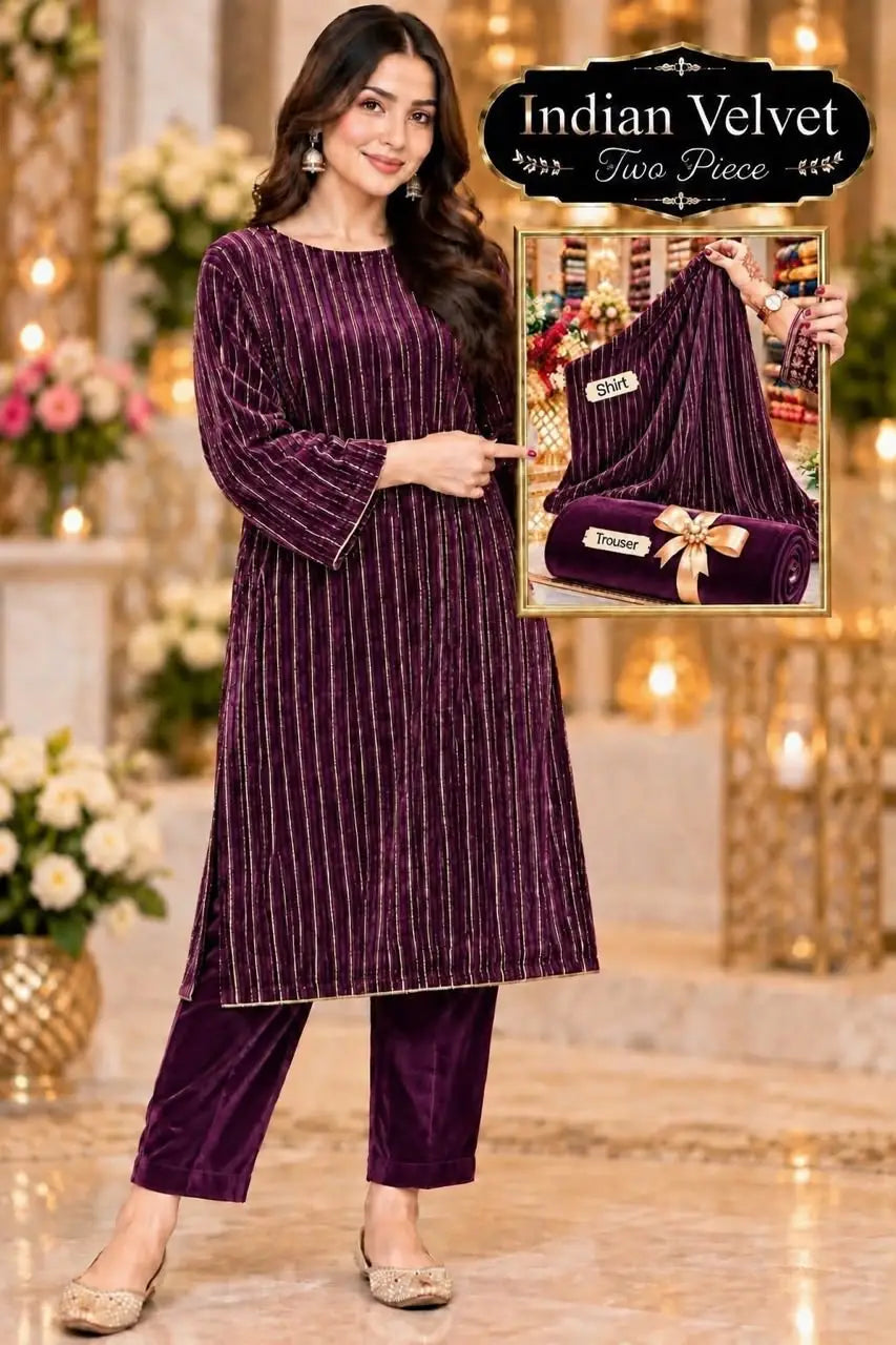 2-Piece Micro Velvet Co-Ord — Deep Plum