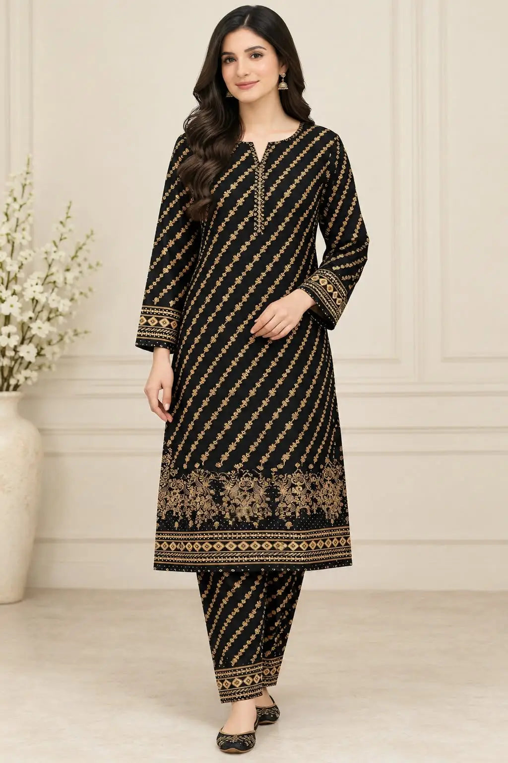 2 Pcs Women's Unstitched Printed Suit